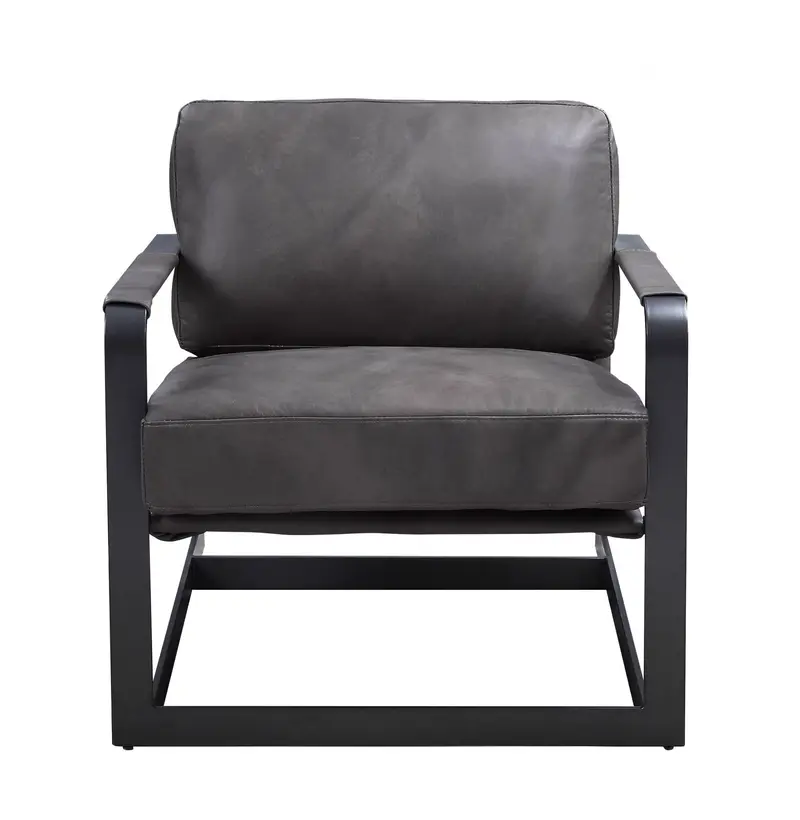 28" Gray Black Top Grain Leather And Steel Solid Color Arm Chair By Homeroots