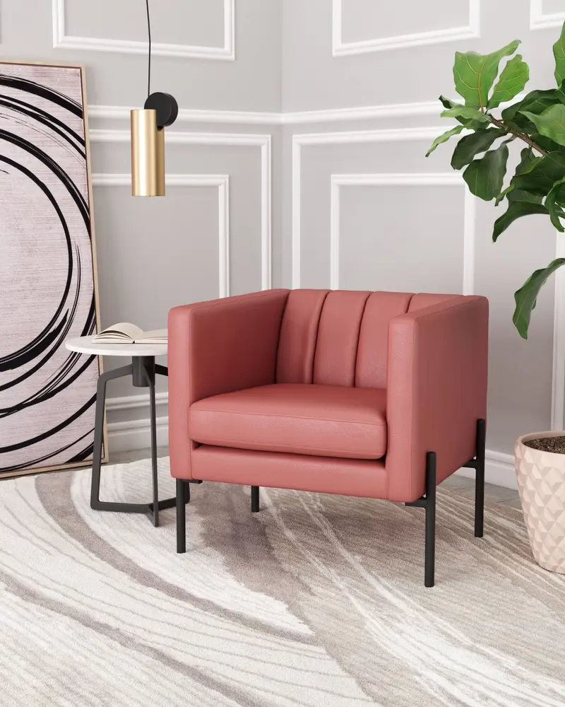 28" Rust And Black Faux Leather Tufted Barrel Chair By Homeroots