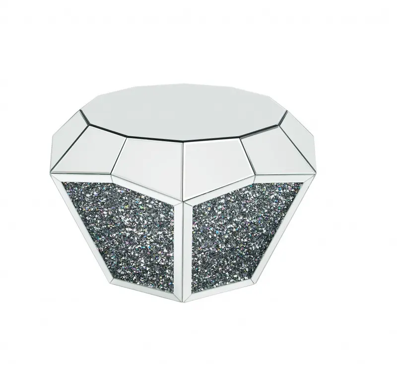 28" Silver And Clear Glass And Manufactured Wood Round Mirrored Coffee Table By Homeroots