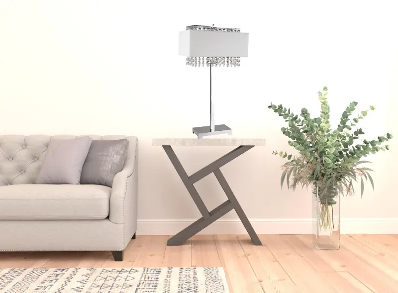 28" Silver Table Lamp With Faux Crystals and White Rectangle Shade By Homeroots