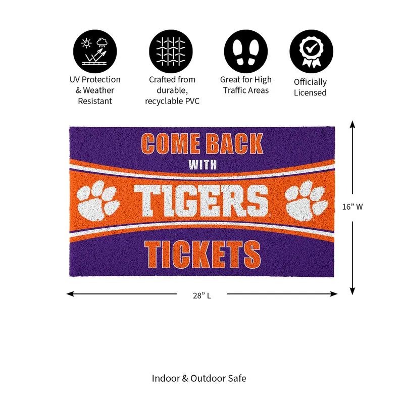 28" x 16" PVC Trapper Mat, Come Back with Tickets, Clemson University