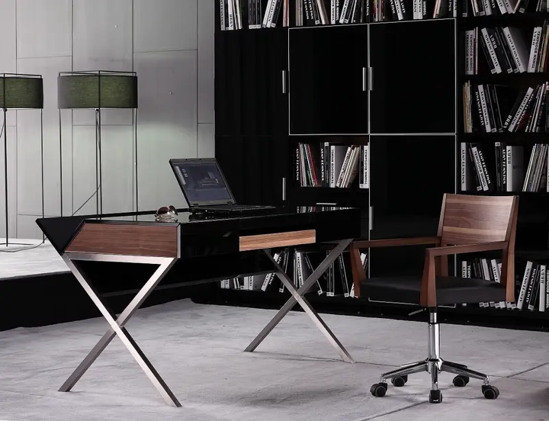 29.5 Veneer and Stainless Steel Office Desk By Homeroots
