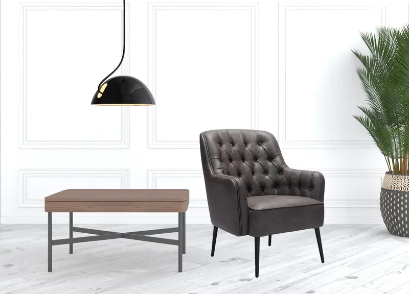 29" Black Faux Leather And Gold Tufted Arm Chair By Homeroots