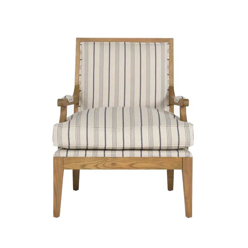 29" Blue And Ivory Linen Blend Striped Arm Chair By Homeroots