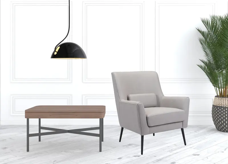 29" Grey Faux Leather And Black Arm Chair By Homeroots