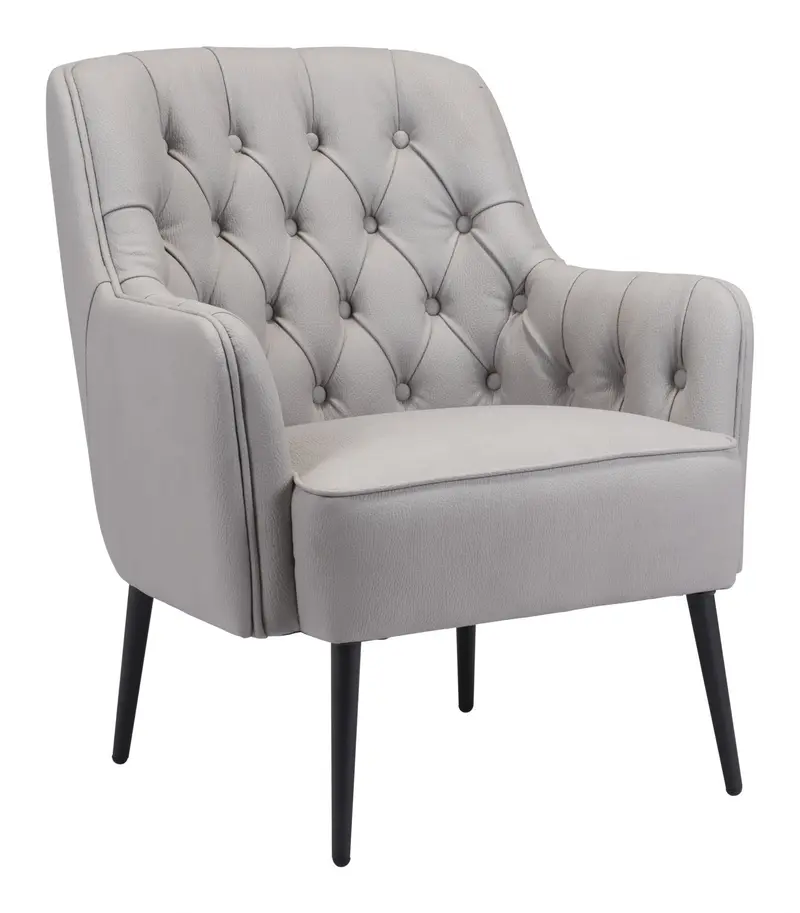 29" Grey Faux Leather And Black Tufted Arm Chair By Homeroots
