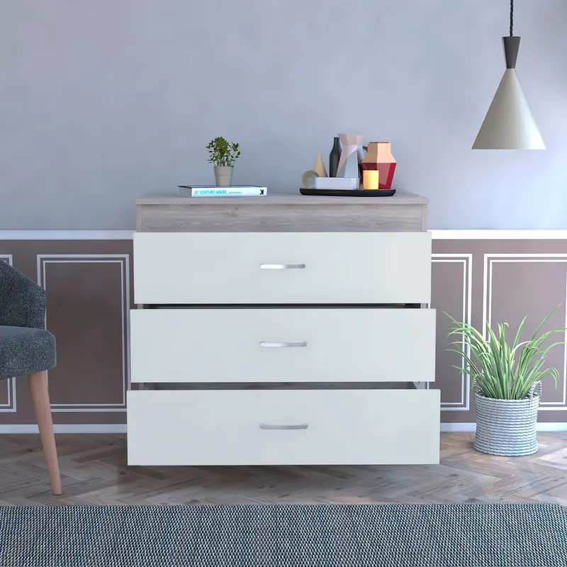 29" Light Gray and White Three Drawer Dresser By Homeroots