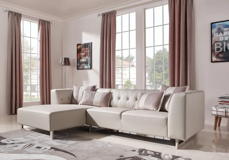 29' Metal Foam Wood and Leatherette Sectional Sofa By Homeroots