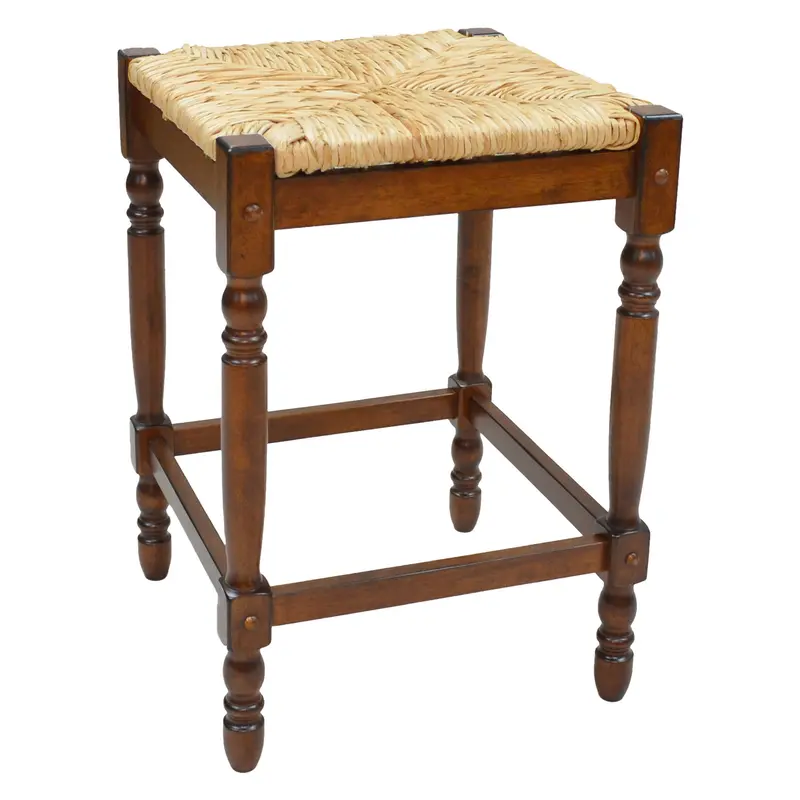29" Natural And Chestnut Backless Bar Height Chair With Footrest By Homeroots