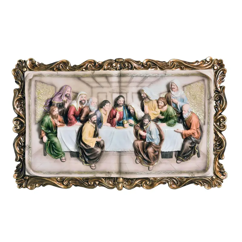 29" Rustic Gold Polyresin Last Supper Decorative Plaque Sculpture By Homeroots
