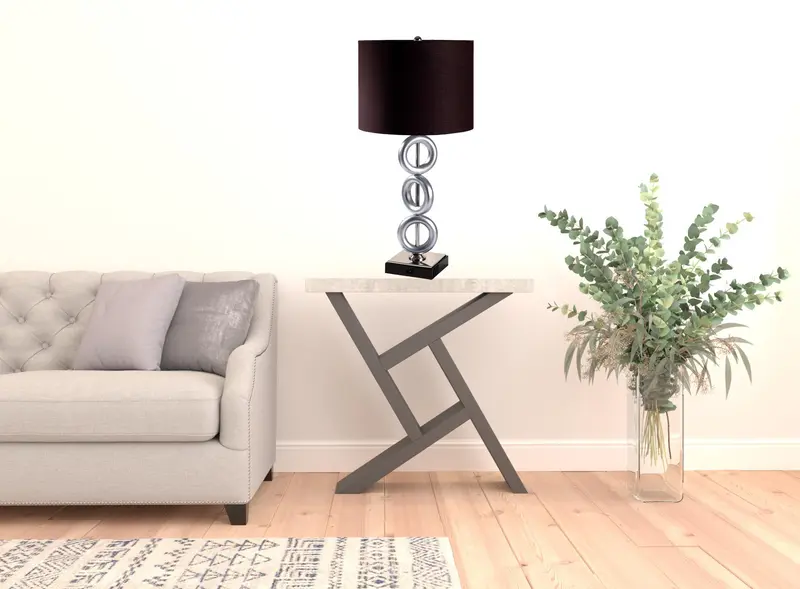 29" Silver Ceramic Geometric Table Lamp With Brown Classic Drum Shade By Homeroots