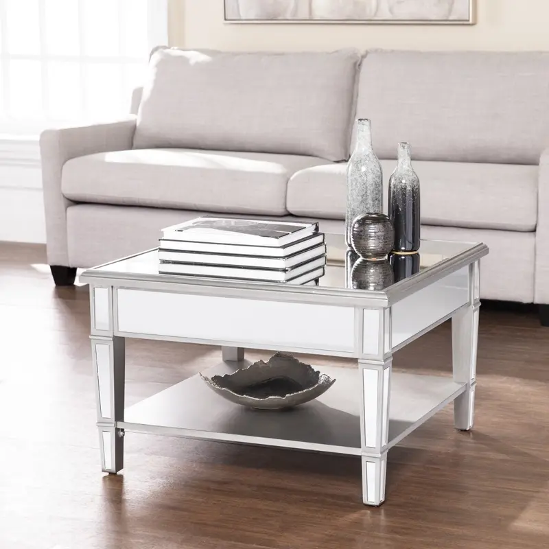 29" Silver Mirrored Glass Square Coffee Table By Homeroots