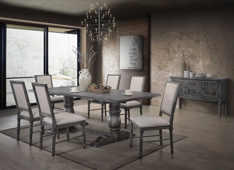 2Pc Light Cream Linen And Weathered Gray Side Chair By Homeroots