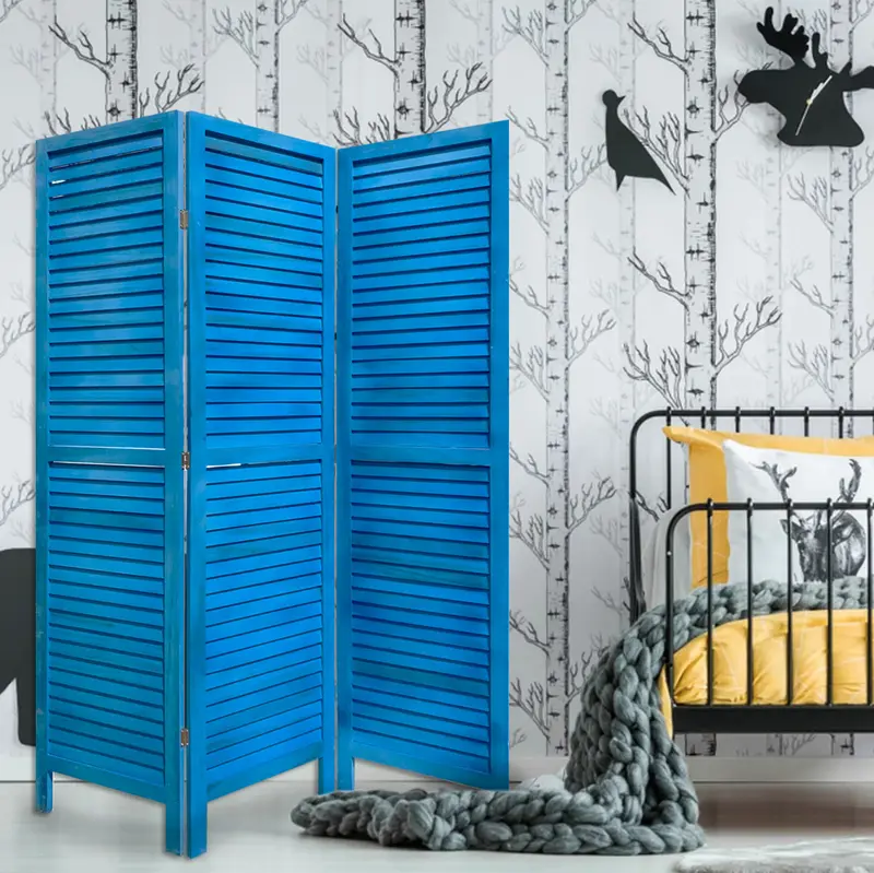 3 Panel Light Blue Shutter Screen Room Divider By Homeroots