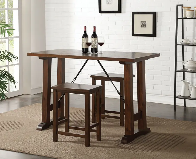 3 Piece Wooden Counter Height Set In Walnut And Black By Homeroots