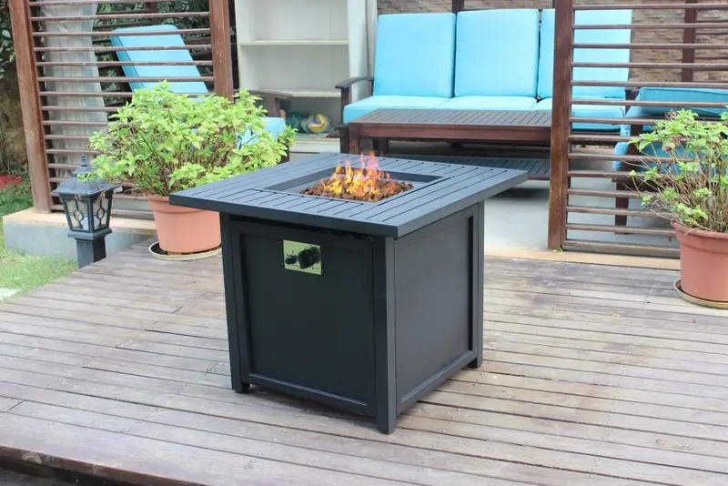 30" Black Square Slat Top Fire Pit Table with Lid By Homeroots