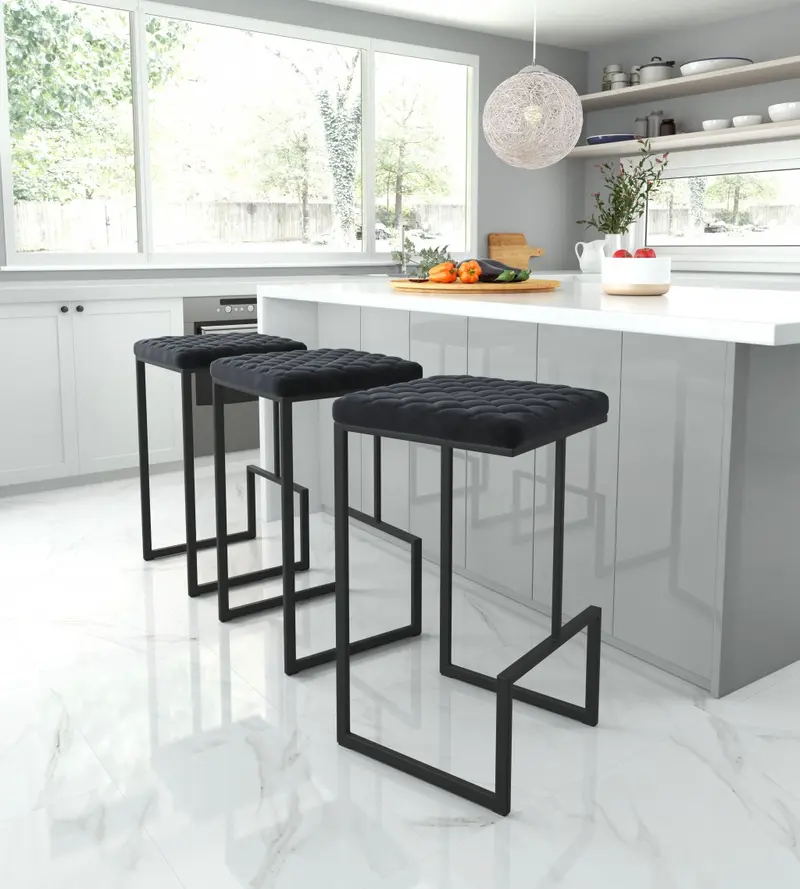 30" Black Steel Backless Bar Height Chair With Footrest By Homeroots
