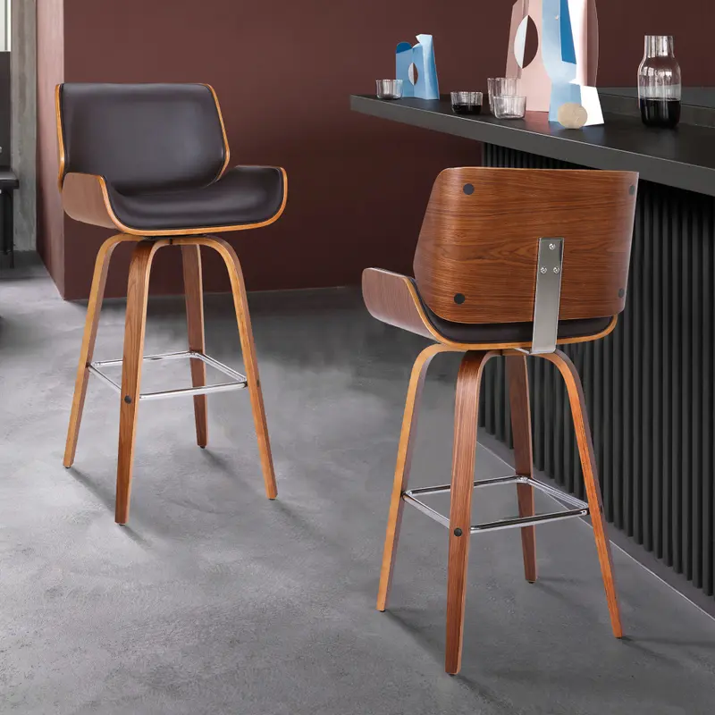 30" Brown Faux Leather Wooden Base Bar Stool By Homeroots