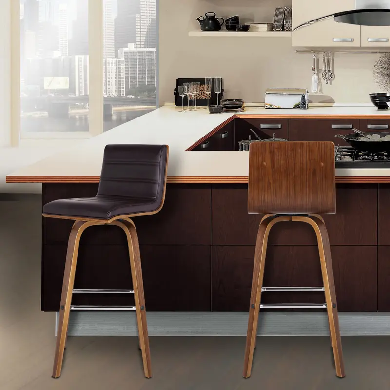 30” Brown Faux Leather Wooden Swivel Bar Stool By Homeroots