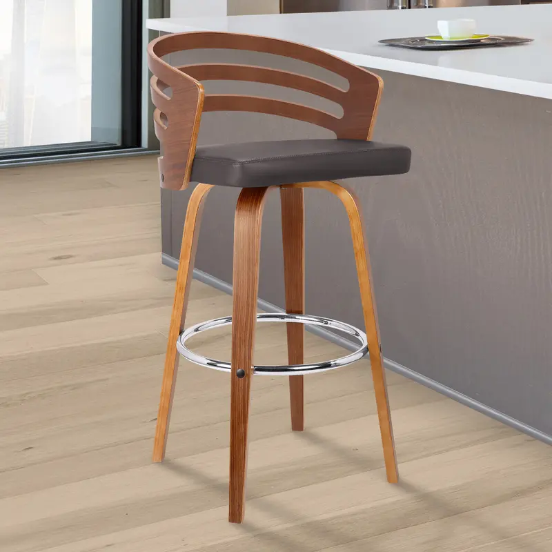 30” Brown Modern Faux Leather Swivel Bar Stool By Homeroots