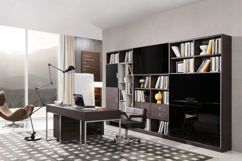30 Brown Oak and Grey Veneer MDF Glass and Stainless Steel Desk By Homeroots