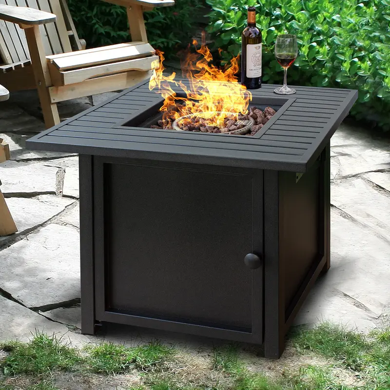 30" Brown Square Slat Top Fire Pit Table with Lid By Homeroots