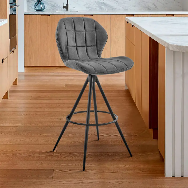 30" Charcoal Gray and Black Microfiber Squared Channel Bar Stool By Homeroots