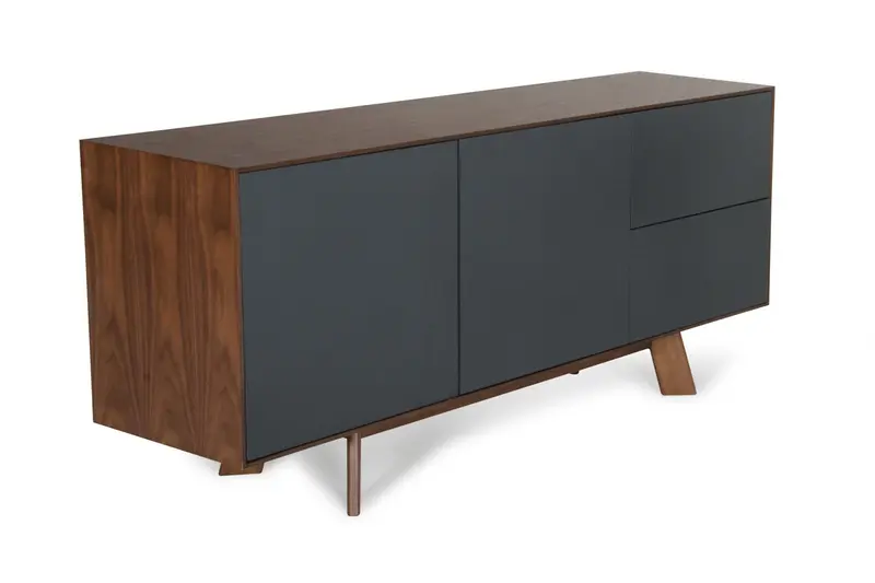 30' Charcoal Grey And Walnut Veneer Mdf And Metal Buffet By Homeroots