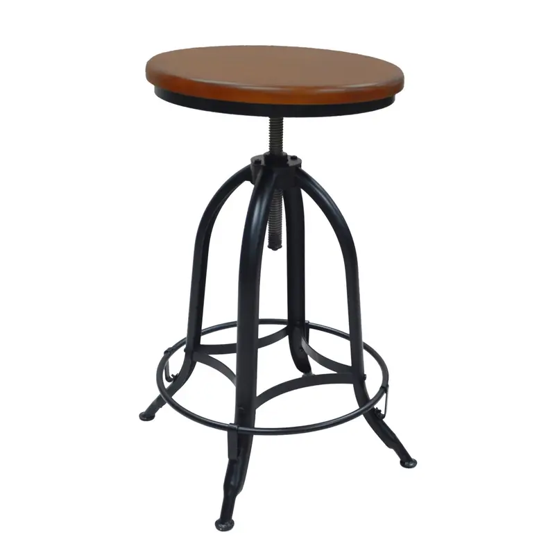 30" Chestnut And Black Swivel Backless Adjustable Height Bar Chair With Footrest By Homeroots