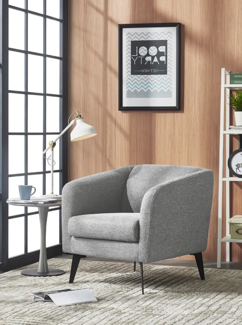 30" Contemporary Light Grey Fabric Curved Arm Accent Chair By Homeroots