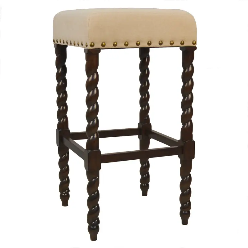 30" Cream And Espresso Backless Bar Height Chair With Footrest By Homeroots