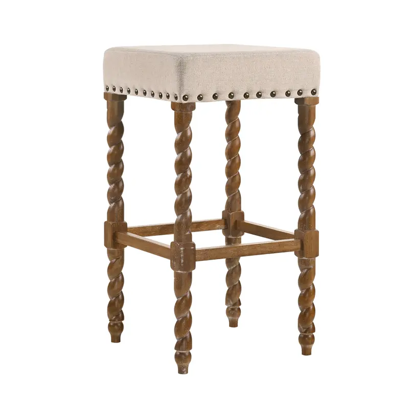 30" Cream And Natural Backless Bar Height Chair With Footrest By Homeroots