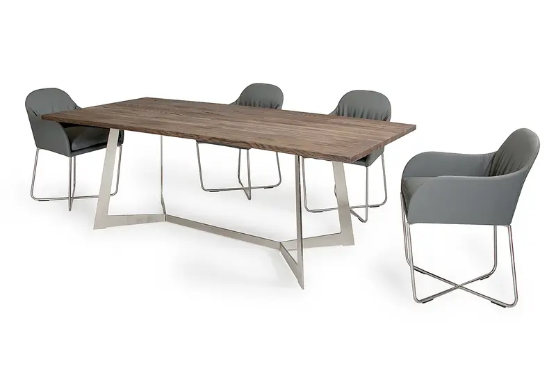 30' Dark Aged Oak Wood Veneer And Steel Dining Table By Homeroots
