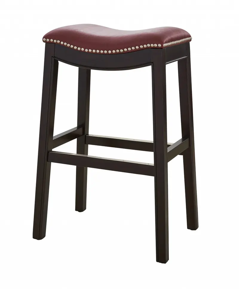 30" Espresso and Red Saddle Style Counter Height Bar Stool By Homeroots