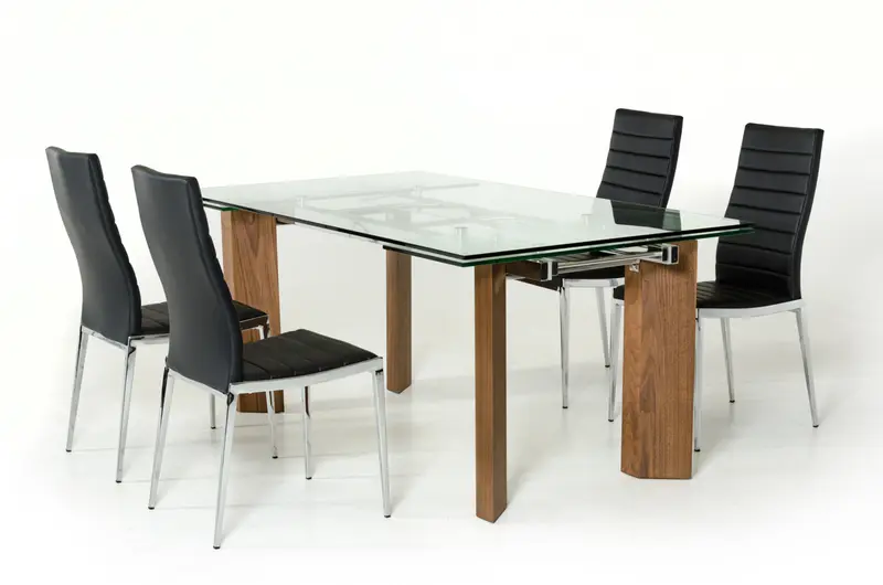 30' Glass Wood And Aluminum Extendable Dining Table By Homeroots