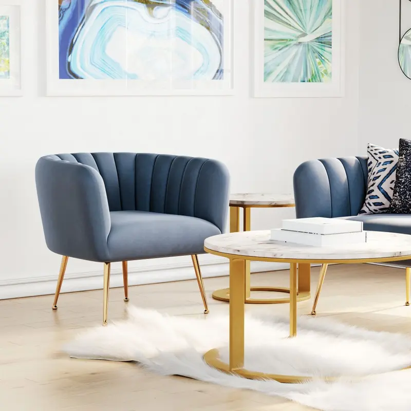 30" Gray And Gold Velvet Tufted Club Chair By Homeroots