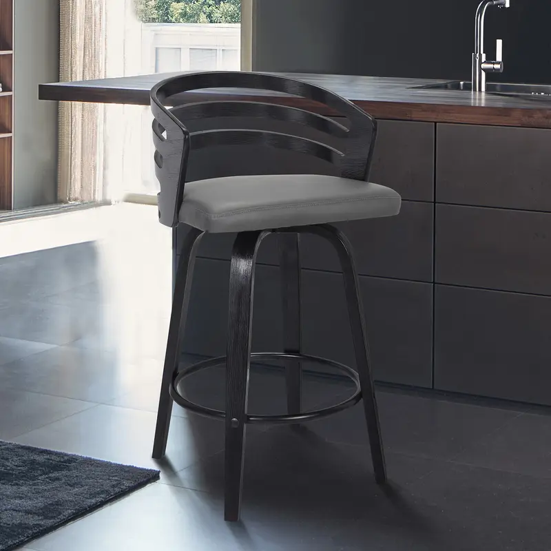30” Gray Modern Faux Leather Swivel Bar Stool By Homeroots