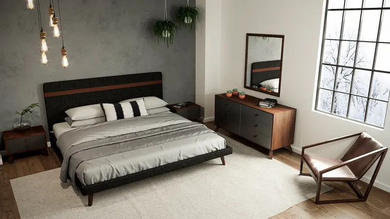 30 Grey and Walnut Veneer MDF and Wood Dresser with 6 Drawers By Homeroots