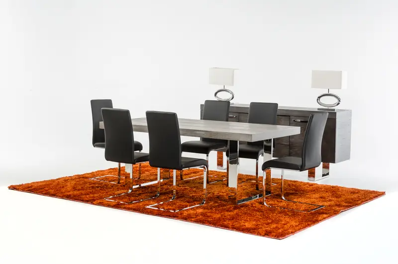 30' Grey Brush Veneer And Stainless Steel Dining Table By Homeroots