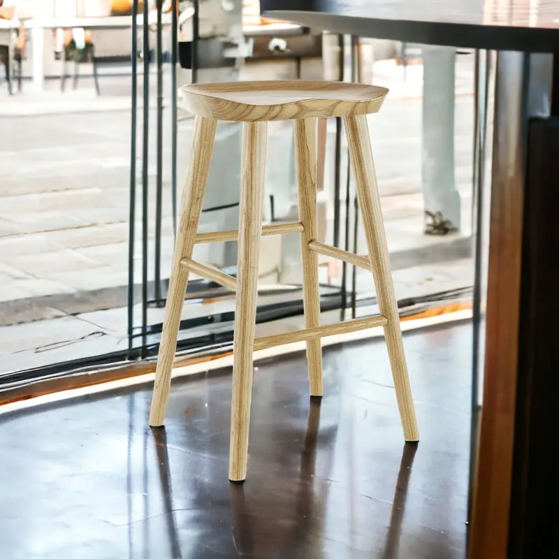 30" Light Natural Brown Solid Wood Bar Stool By Homeroots