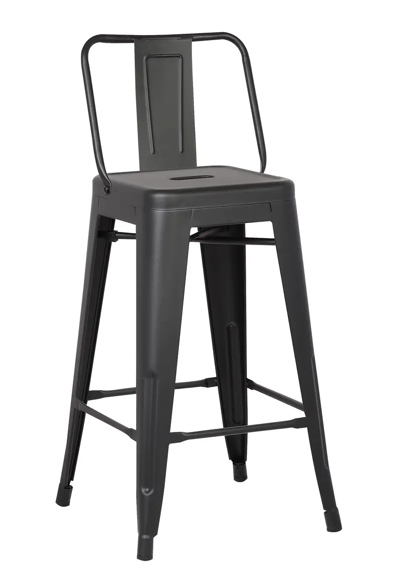 30" Matte Black Metal Barstool with Back In A Set of 2 By Homeroots