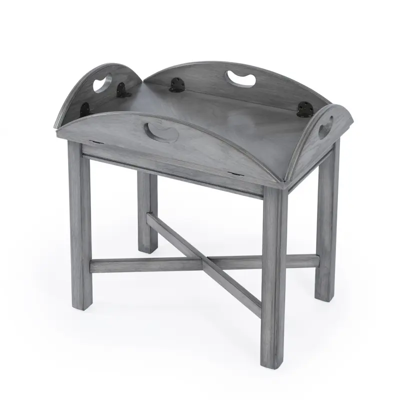 30" Powder Gray Oval Distressed Adjustable Shape Coffee Table By Homeroots