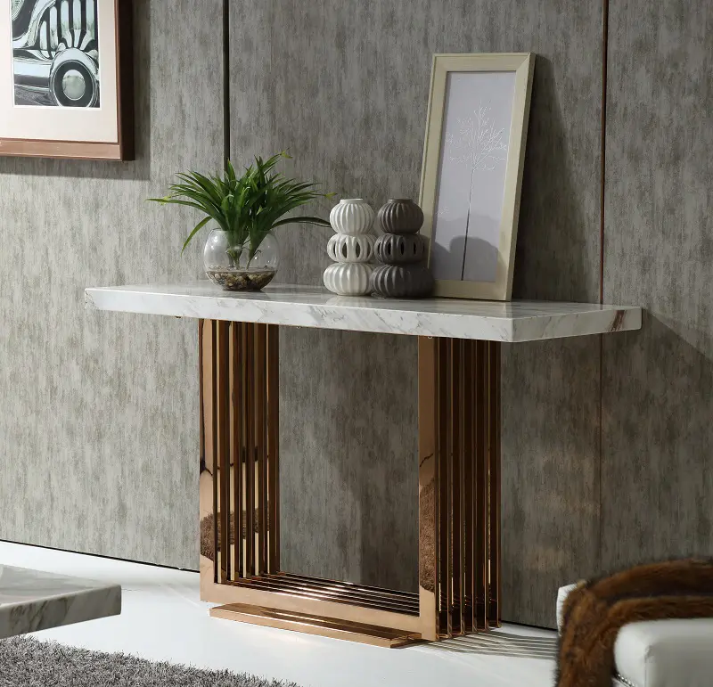 30" Rosegold Marble and Metal Console Table By Homeroots
