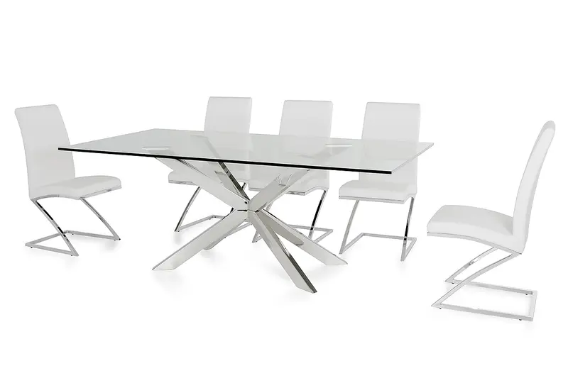 30' Stainless Steel And Clear Glass Dining Table By Homeroots