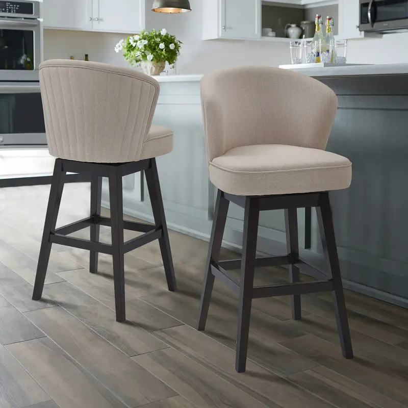 30" Tan Espresso Wood Fabric Swivel Bar Stool By Homeroots
