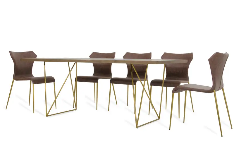 30' Tobacco Veneer Mdf And Antique Brass Dining Table By Homeroots