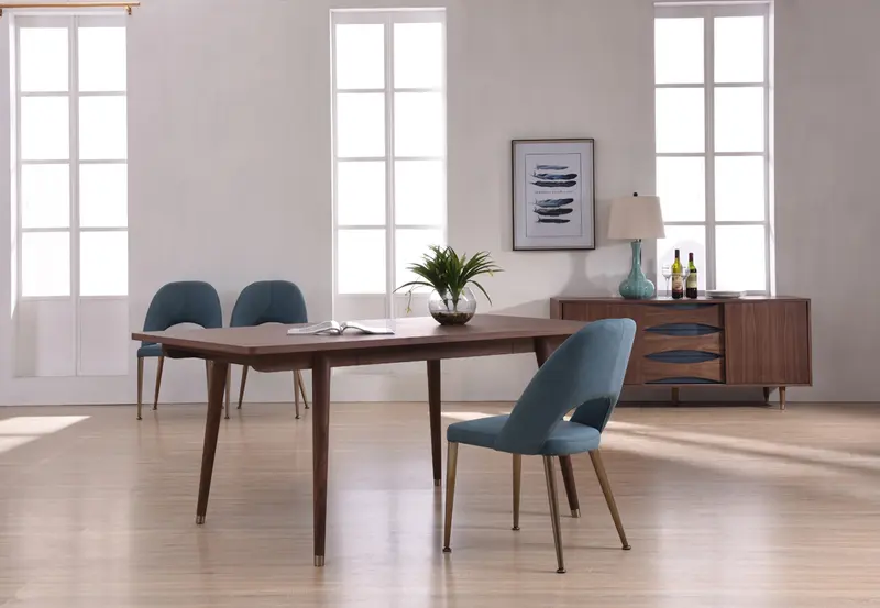 30' Walnut Veneer And Antique Brass Dining Table By Homeroots