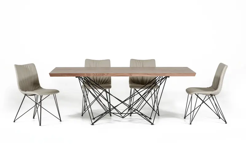 30' Walnut Veneer and Metal Dining Table By Homeroots