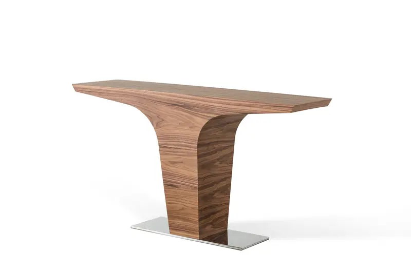 30' Walnut Veneer and Steel Console Table By Homeroots