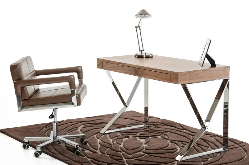 30 Walnut Veneer and Steel Office Desk By Homeroots